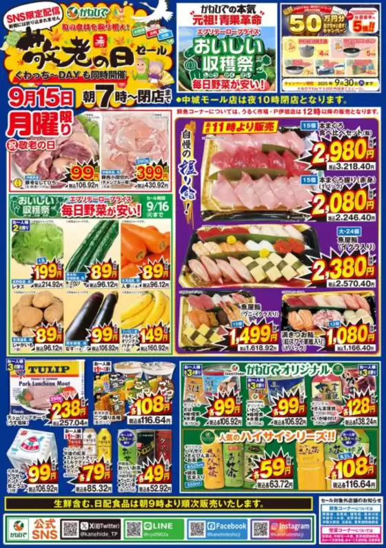 京都市でのタウンプラザかねひでのカタログ | タウンプラザかねひで チラシ | 2025-09-15T00:00:00.000Z - 2025-09-15T00:00:00.000Z