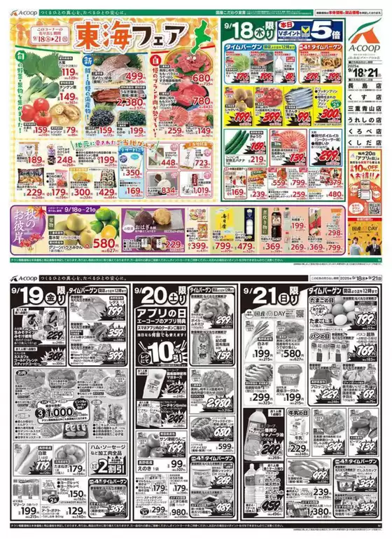 西牟婁郡でのエーコープ近畿のカタログ | 東海フェア企画 | 2025-09-18T00:00:00.000Z - 2025-09-20T00:00:00.000Z