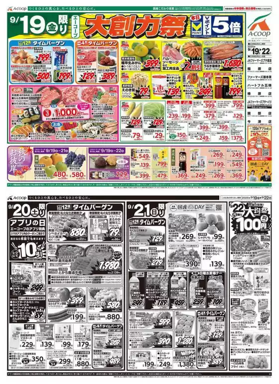 唐津市でのエーコープ近畿のカタログ | 大創力祭&大均一祭企画 | 2025-09-19T00:00:00.000Z - 2025-09-22T00:00:00.000Z