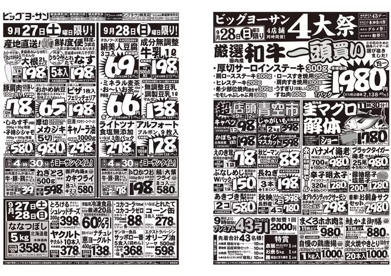 胆沢郡でのビッグヨーサンのカタログ | 排他的な取引と掘り出し物 | 2025-09-26T00:00:00.000Z - 2025-09-28T00:00:00.000Z