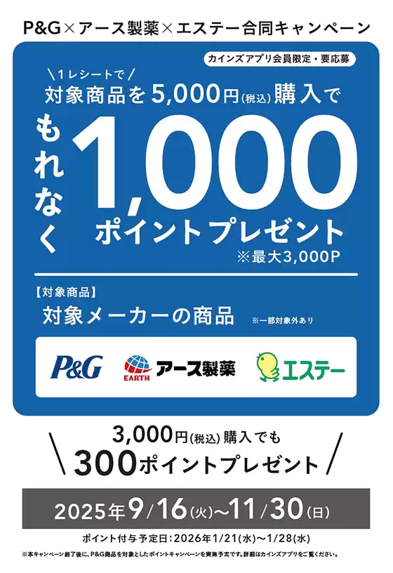 綾川町でのカインズホームのカタログ | P&G×アース製薬×エステー合同キャンヘ？ーン | 2025-10-04T00:00:00.000Z - 2025-10-18T00:00:00.000Z