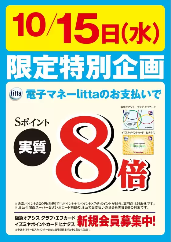 菊池郡でのイズミヤのカタログ | 10月15日(水)限定特別企画！電子マネーlittaのお支払いでおトク！ | 2025-10-13T00:00:00.000Z - 2025-10-15T00:00:00.000Z