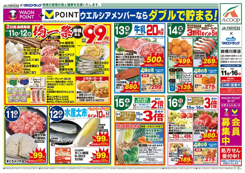 マルエドラッグのカタログ | JA-F×前橋川原 11.11号 日替わり | 2025-11-10T00:00:00.000Z - 2025-11-16T00:00:00.000Z