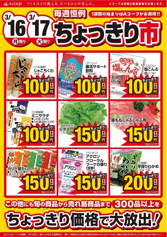 エーコープみやざきのカタログ | 現在の掘り出し物とオファー | 2026-03-16T00:00:00.000Z - 2026-03-17T00:00:00.000Z