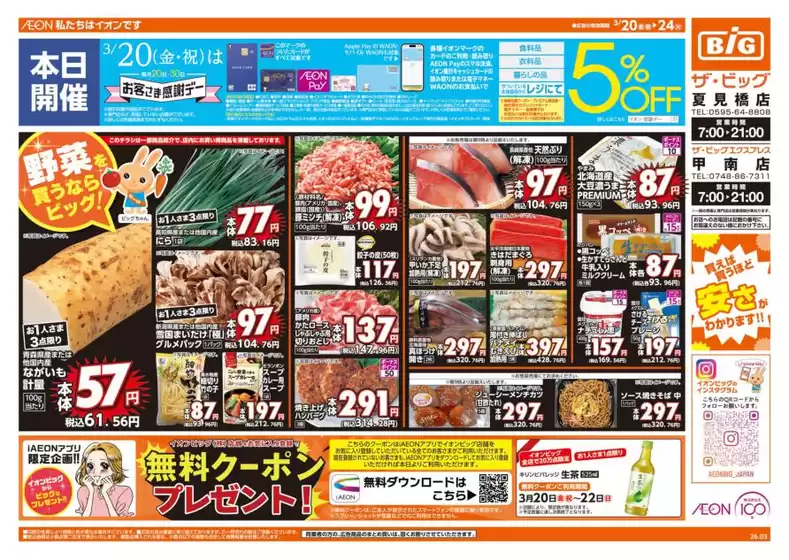 岡崎市でのザ・ビッグのカタログ | 掘り出し物ハンターのためのオファー | 2026-03-20T00:00:00.000Z - 2026-03-24T00:00:00.000Z