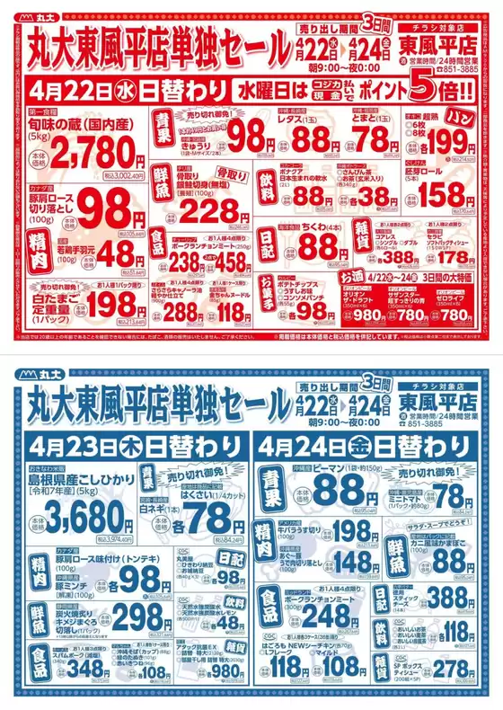丸大のカタログ | 豊富なオファーの選択 | 2026-04-22T00:00:00.000Z - 2026-04-24T00:00:00.000Z