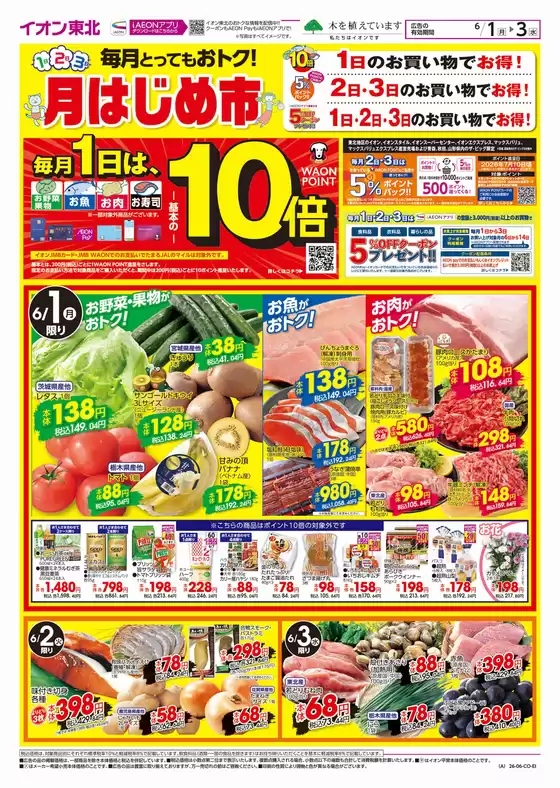 イオンのカタログ | 排他的な取引と掘り出し物 | 2026-06-01T00:00:00.000Z - 2026-06-03T00:00:00.000Z