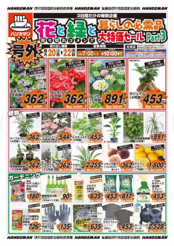 ハンズマンのカタログ | 花と緑と暮らしの必需品大特価セールPart3 | 2026-06-19T00:00:00.000Z - 2026-06-22T00:00:00.000Z