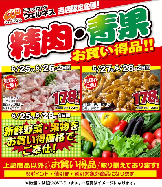 鹿嶋市でのウェルネスのカタログ | 625628 ウェルネス生鮮LINEチラシ-34567 | 2026-06-24T00:00:00.000Z - 2026-06-28T00:00:00.000Z