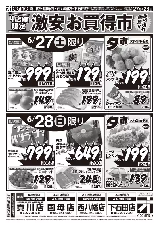 オギノのカタログ | 排他的な取引と掘り出し物 | 2026-06-26T00:00:00.000Z - 2026-06-30T00:00:00.000Z
