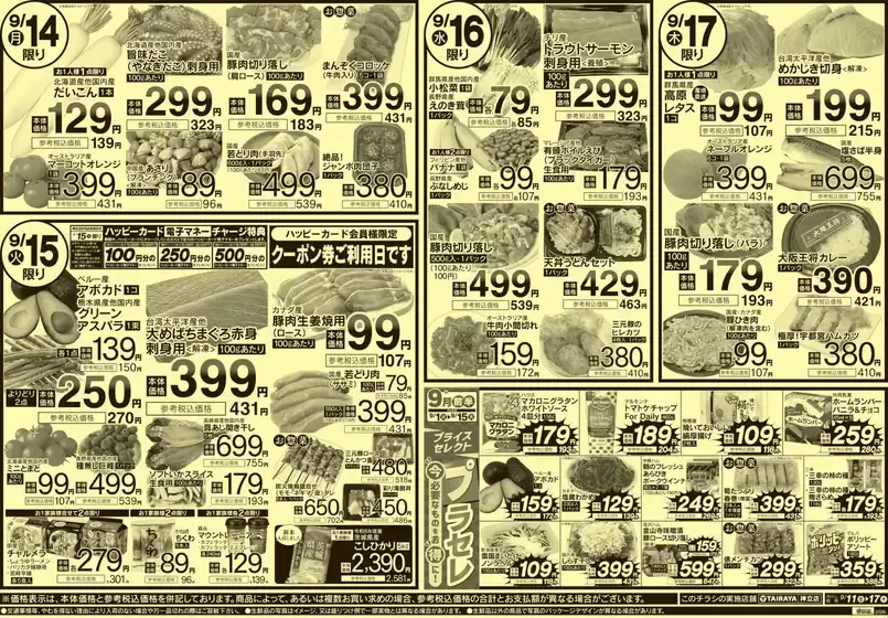 たいらやのカタログ | 魅力的なオファーを発見する | 2026-09-14T00:00:00.000Z - 2026-09-17T00:00:00.000Z