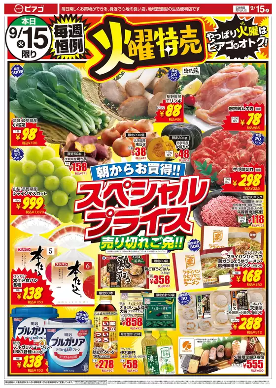 ピアゴのカタログ | 9月15日(火)-9月16日(水) | 2026-09-14T00:00:00.000Z - 2026-09-16T00:00:00.000Z