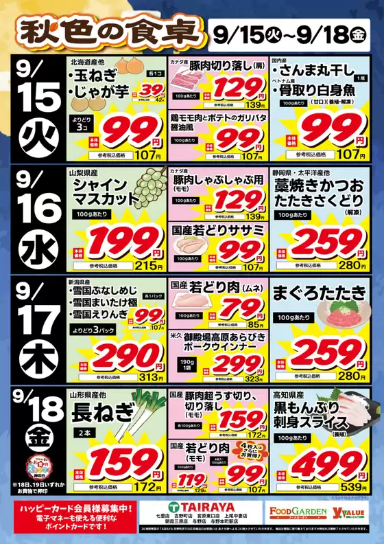 たいらやのカタログ | すべての掘り出し物ハンターのためのトップオファー | 2026-09-15T00:00:00.000Z - 2026-09-18T00:00:00.000Z