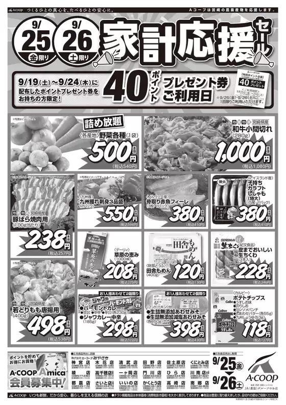 エーコープみやざきのカタログ | 豊富なオファーの選択 | 2026-09-19T00:00:00.000Z - 2026-09-26T00:00:00.000Z