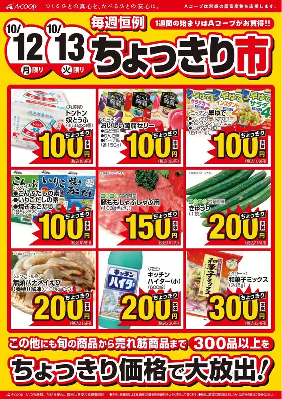 エーコープみやざきのカタログ | 選ばれた製品の素晴らしい割引 | 2026-10-12T00:00:00.000Z - 2026-10-13T00:00:00.000Z