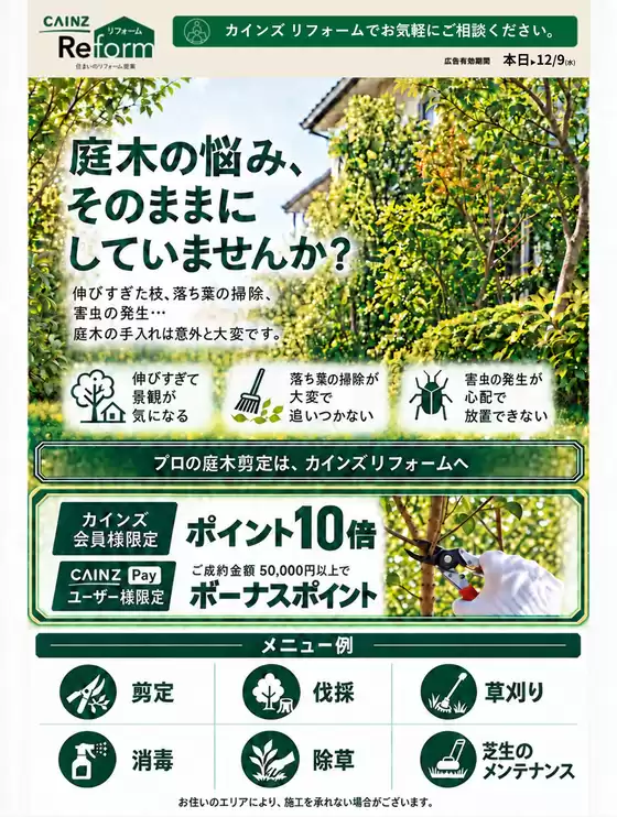 カインズホームのカタログ | 庭木剪定ポイント10倍キャンペーン1016号 | 2026-10-15T00:00:00.000Z - 2026-12-09T00:00:00.000Z