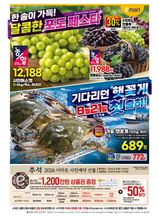 이마트 에브리데이 카탈로그 | 한 송이 가득! 달콤한 포도 페스타 | 2026-08-20T00:00:00.000Z - 2026-08-26T00:00:00.000Z