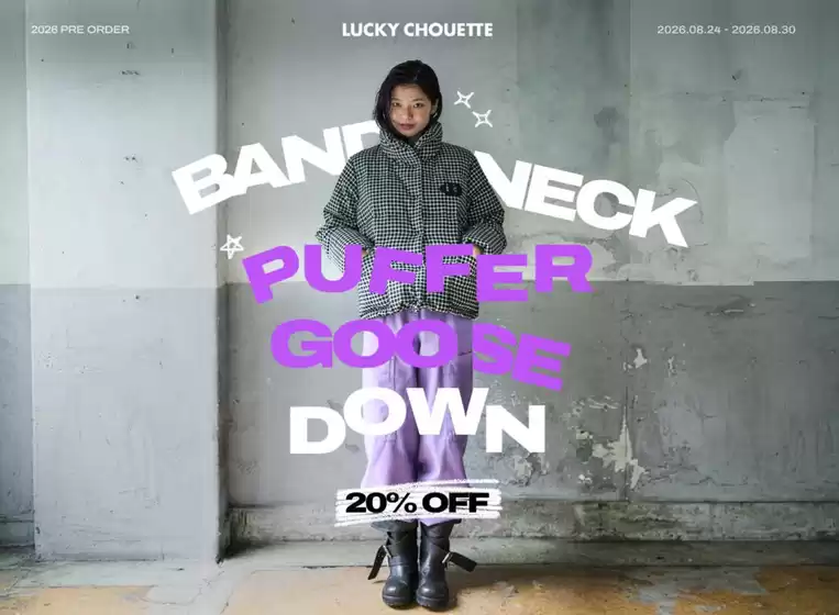 럭키슈에뜨 카탈로그 | 단 일주일, 프리오더 기념 20% | 2026-08-27T00:00:00.000Z - 2026-08-30T00:00:00.000Z