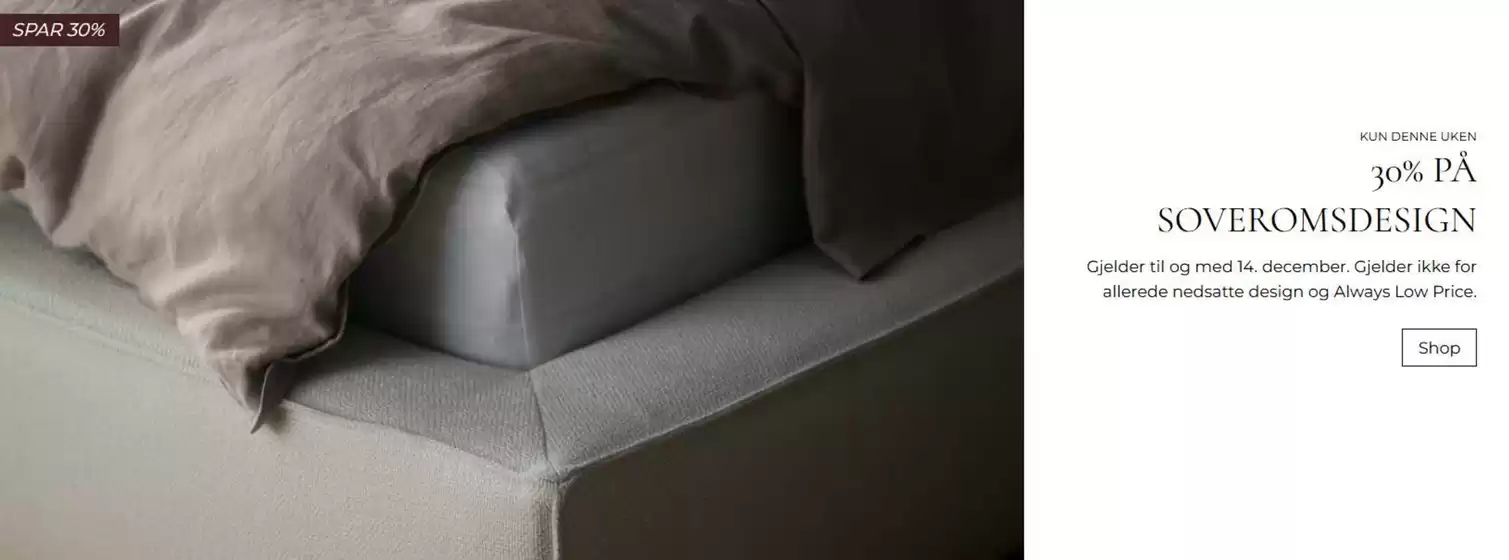 Bolia-katalog | 30% på soveromsdesign | 2025-12-09T00:00:00.000Z - 2025-12-14T00:00:00.000Z