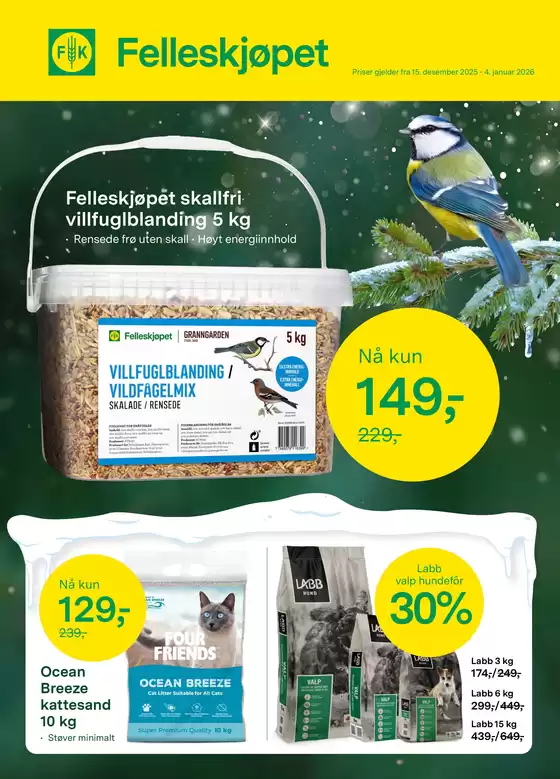 Felleskjøpet-katalog i Oslo | Felleskjøpet skallfri villfuglblanding 5 kg | 2025-12-15T00:00:00.000Z - 2026-01-04T00:00:00.000Z