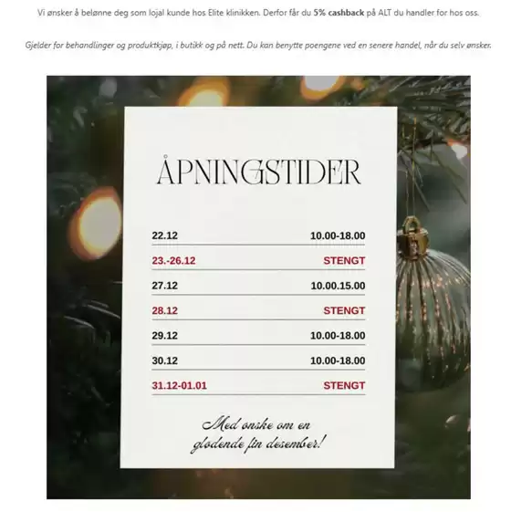 Elite Klinikken-katalog i Odda | 5% cashback på ALT | 2025-12-31T00:00:00.000Z - 2026-01-14T00:00:00.000Z