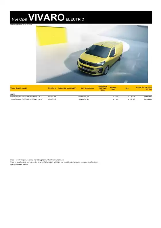 Opel-katalog i Trondheim | Prisliste for Vivaro Electric varebil | 2026-01-01T00:00:00.000Z - 2026-01-01T00:00:00.000Z