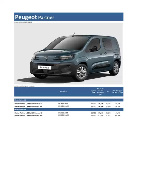Peugeot-katalog i Drammen | Peugeot Kundeprisliste Partner 2026 | 2026-01-01T00:00:00.000Z - 2026-01-01T00:00:00.000Z