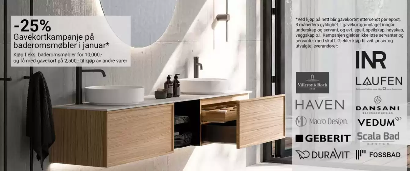 Oslo VVS Senter-katalog i Halden | Gavekortkampanje på baderomsmøbler i januar | 2026-01-07T00:00:00.000Z - 2026-01-21T00:00:00.000Z