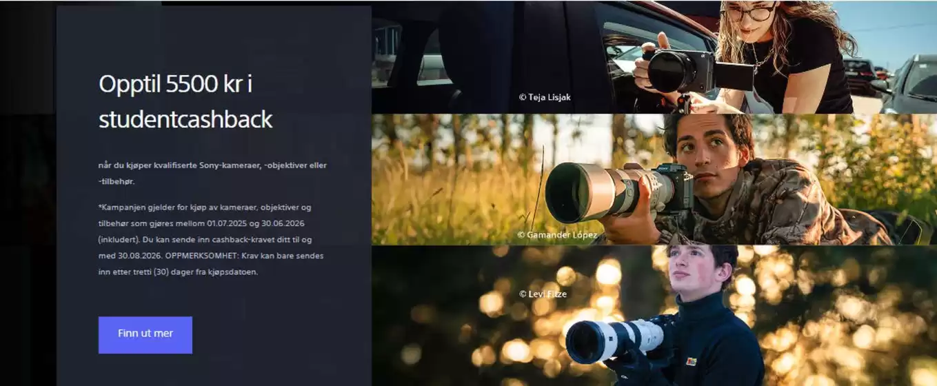 Sony-katalog | Opptil 5500 kr i studentcashback | 2026-01-07T00:00:00.000Z - 2026-06-30T00:00:00.000Z