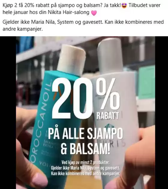 Nikita Hair-katalog i Trondheim | Kjøp 2 få 20% rabatt på sjampo og balsam | 2026-01-12T00:00:00.000Z - 2026-01-18T00:00:00.000Z