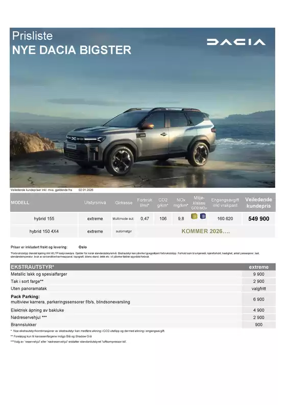 Dacia-katalog i Strømmen | NYE DACIA BIGSTER Prisliste | 2026-01-15T00:00:00.000Z - 2026-06-30T00:00:00.000Z