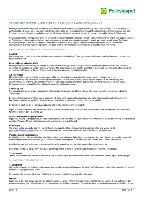 Felleskjøpet-katalog i Oslo | Etiske retningslinjer 2110 2024 2 | 2026-01-20T00:00:00.000Z - 2026-02-03T00:00:00.000Z