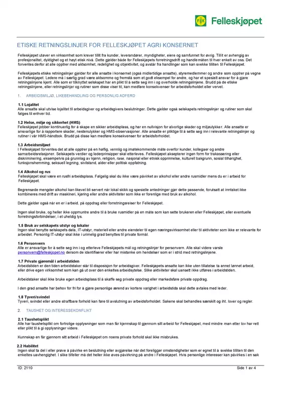 Felleskjøpet-katalog i Mjøndalen | Etiske retningslinjer 2110 2026 | 2026-01-27T00:00:00.000Z - 2026-02-10T00:00:00.000Z