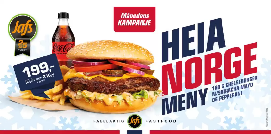 JaFs-katalog i Egersund | For 199,-216,- serverer vi en nylaget 160g Heia Norge-meny | 2026-02-03T00:00:00.000Z - 2026-02-28T00:00:00.000Z