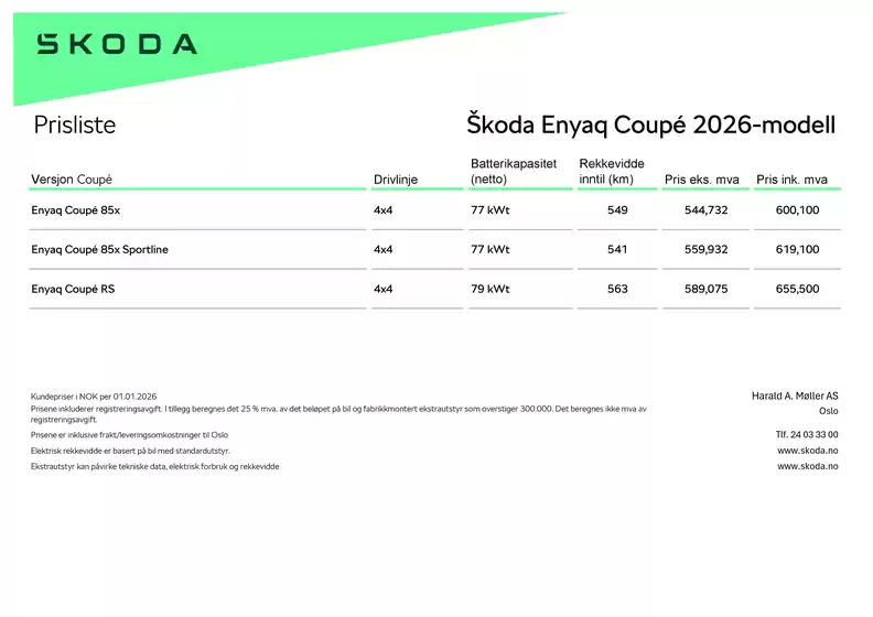 ŠKODA-katalog i Flisa | Enyaq Coupé prisliste | 2026-01-01T00:00:00.000Z - 2026-12-31T00:00:00.000Z