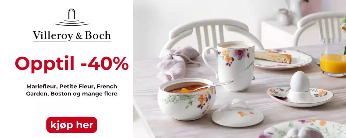 Glass & Interior-katalog i Storsteinnes | Villeroy & Boch Opptil -40% Mariefleur, Petite Fleur, French Garden, Boston og mange flere | 2026-02-12T00:00:00.000Z - 2026-02-22T00:00:00.000Z