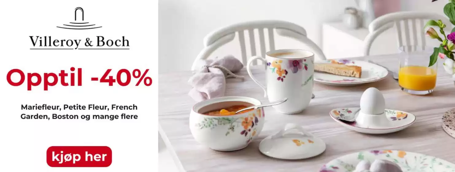 Glass & Interior-katalog i Kjøllefjord | Opptil -40% Mariefleur, Petite Fleur, French Garden, Boston og mange flere | 2026-02-24T00:00:00.000Z - 2026-03-08T00:00:00.000Z