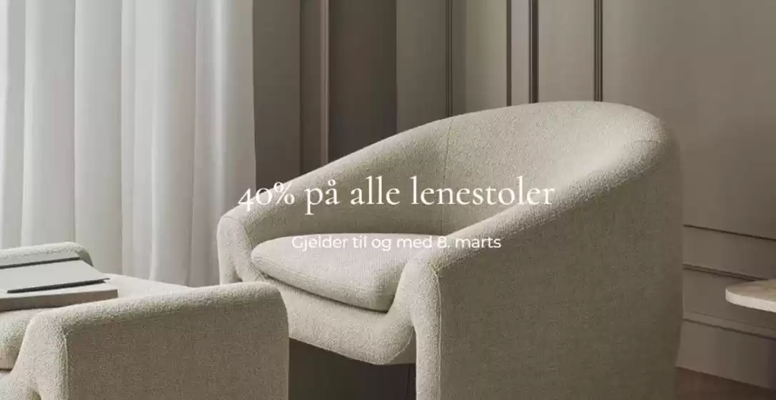 Bolia-katalog i Kongsberg | 40% på alle lenestoler | 2026-03-03T00:00:00.000Z - 2026-03-08T00:00:00.000Z
