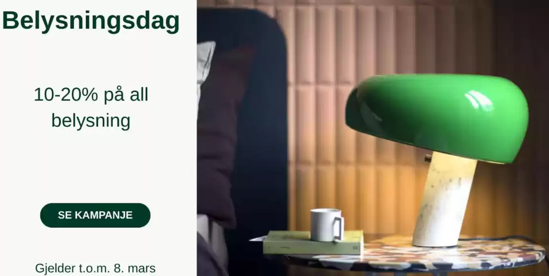 Møbler & Miljø-katalog i Kongsberg | 10-20% på all belysning | 2026-03-03T00:00:00.000Z - 2026-03-08T00:00:00.000Z