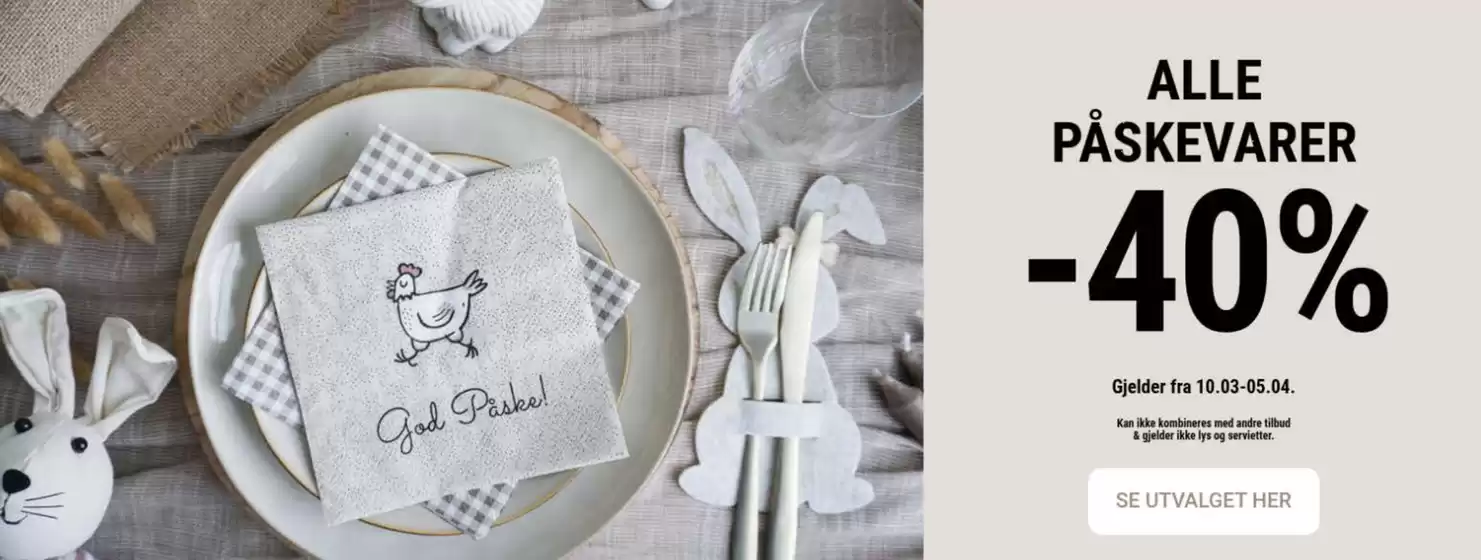 Upstairs-katalog i Fredrikstad | ALLE PÅSKEVARER -40% | 2026-03-10T00:00:00.000Z - 2026-04-05T00:00:00.000Z