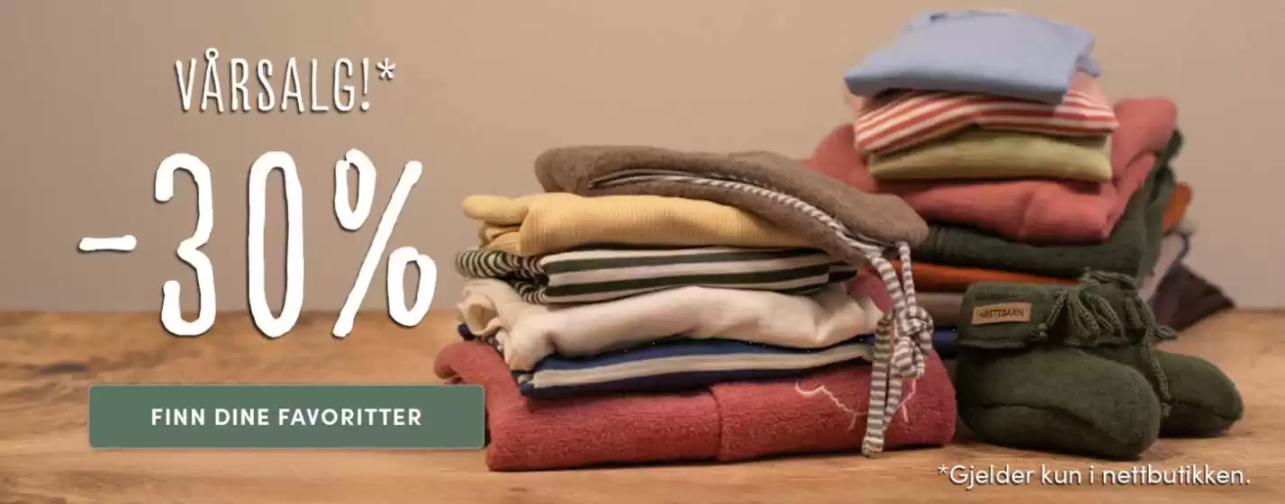 Nøstebarn-katalog | 30% rabatt på klær i ubehandlet ull til hele familien! (Salget gjelder kun i nettbutikken) | 2026-03-12T00:00:00.000Z - 2026-03-22T00:00:00.000Z