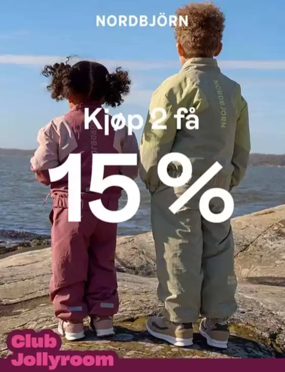 Jollyroom-katalog | Medlem! Få 15% på Nordbjörn. Gjelder for innloggede medlemmer i Club Jollyroom og ved kjøp av 2 eller flere produkter fra Nordbjörn | 2026-03-24T00:00:00.000Z - 2026-04-07T00:00:00.000Z