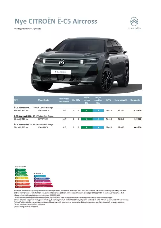 Citroën-katalog | Kundeprisliste E C5 Aircross 2026 | 2026-01-01T00:00:00.000Z - 2026-12-31T00:00:00.000Z