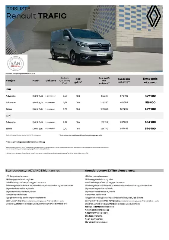 Renault-katalog | Prisliste Renault TRAFIC gsr2c uten frakt | 2026-06-20T00:00:00.000Z - 2026-07-04T00:00:00.000Z