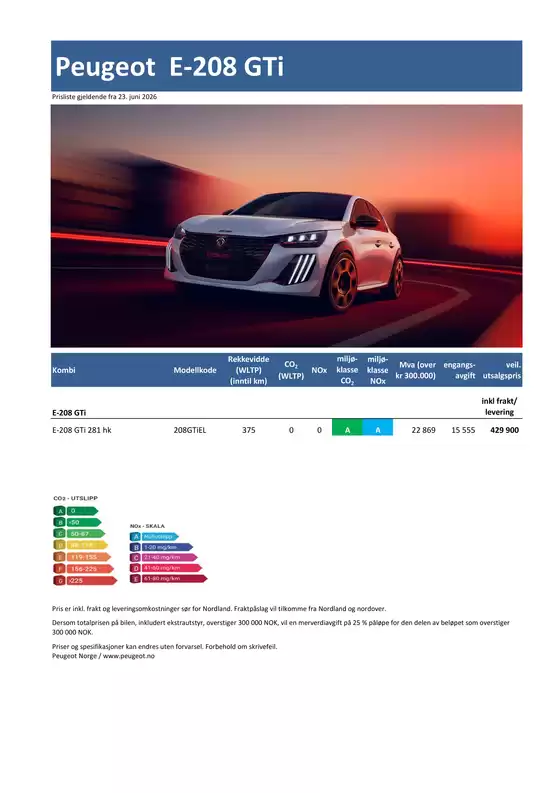 Peugeot-katalog | Peugeot Kundeprisliste E 208 GTi | 2026-06-24T00:00:00.000Z - 2026-07-08T00:00:00.000Z