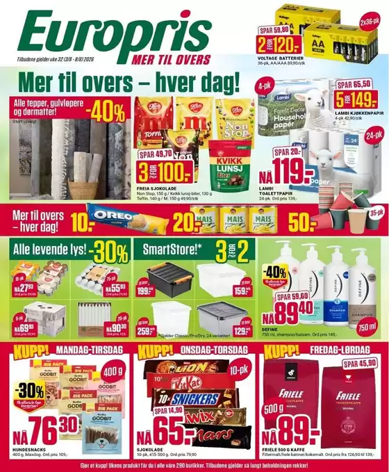 Europris kundeavis i Levanger | Europris DM 32-26 MYBRING (1) | 2026-08-03T00:00:00.000Z - 2026-08-08T00:00:00.000Z