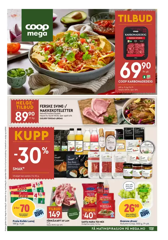 Coop Mega kundeavis i Melhus | Flotte rabatter på utvalgte produkter | 2026-09-21T00:00:00.000Z - 2026-09-27T00:00:00.000Z