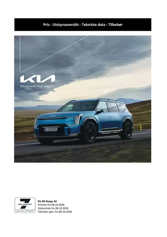 Kia-katalog | 2027 kia norge ev9 mv kundeprisliste 10 09 2026 | 2026-01-01T00:00:00.000Z - 2026-12-31T00:00:00.000Z