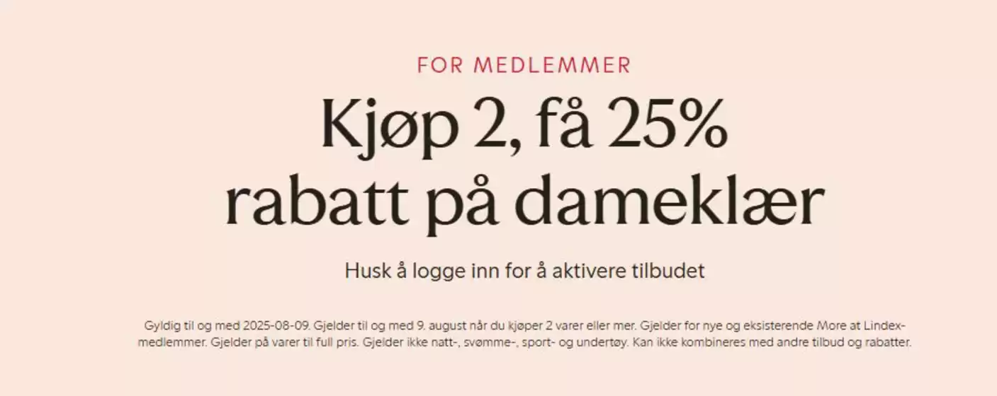 Kjøp 2, få 25% rabatt på dameklær