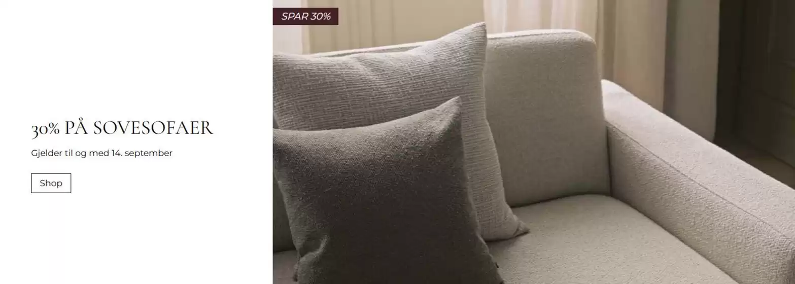 Bolia-katalog i Eiksmarka | 30% på sovesofaer | 2025-09-08T00:00:00.000Z - 2025-09-14T00:00:00.000Z